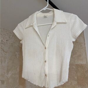 Aritizia Cream Textured Button-Up Women's Top